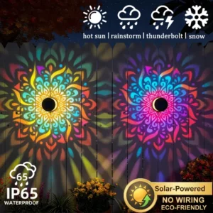 Solar-Mandala-Wandleuchte, wasserdichte LED-Zaunlampe für den Außenbereich, für Garten, Rasen, Grundstück, Veranda, Korridor, Hof, Dekoration, Wandleuchte