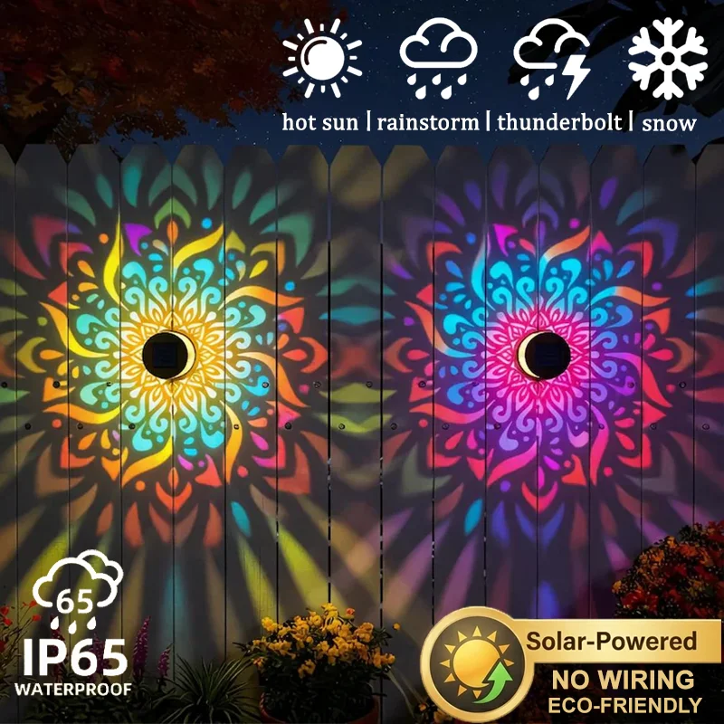Solar-Mandala-Wandleuchte, Wasserdichte Led-Zaunlampe Für Den Außenbereich, Für Garten, Rasen, Grundstück, Veranda, Korridor, Hof, Dekoration, Wandleuchte Solar-Mandala-Wandleuchte, Wasserdichte Led-Zaunlampe Für Den Außenbereich, Für Garten, Rasen, Grundstück, Veranda, Korridor, Hof, Dekoration, Wandleuchte