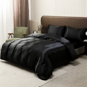 Black Luxury Ice Silk Bedding Set Satin Silky Duvet Cover Set With Pillowcase High-end Home Textiles Solid Color Bed Cover Sets