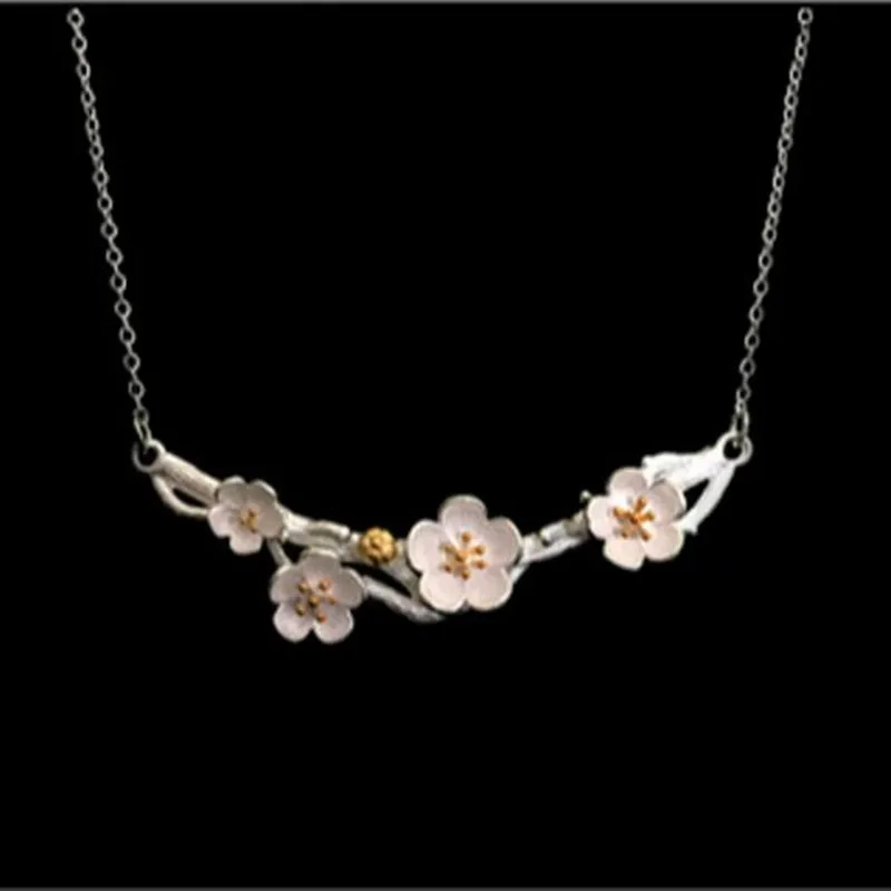Silberhalsketten, Anhänger Und Halsketten Mit Pflaumenblütenmotiv, Schmuck, Colar De Plata Silberhalsketten, Anhänger Und Halsketten Mit Pflaumenblütenmotiv, Schmuck, Colar De Plata - Image 4