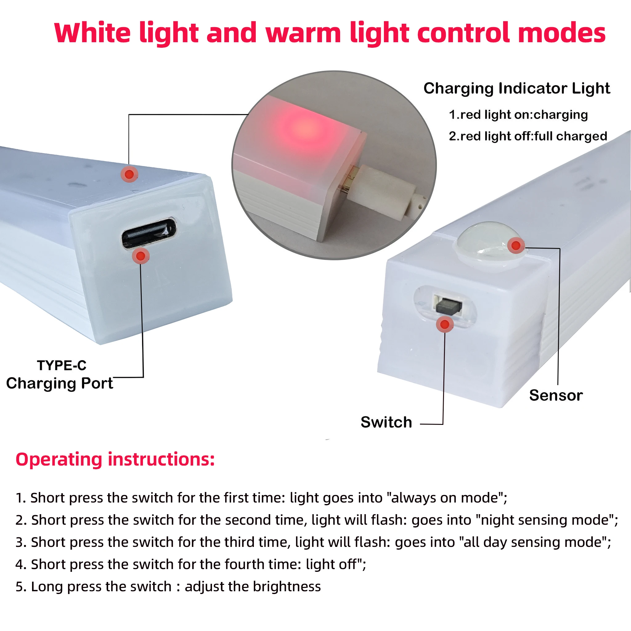 Drahtlose Wiederaufladbare Led-Nachtlichter, Bewegungsmelder, Schrank, Küche, Nachtlichter, Schlafzimmer, Sensorlicht, Schrank, Treppenlicht Drahtlose Wiederaufladbare Led-Nachtlichter, Bewegungsmelder, Schrank, Küche, Nachtlichter, Schlafzimmer, Sensorlicht, Schrank, Treppenlicht - Image 6