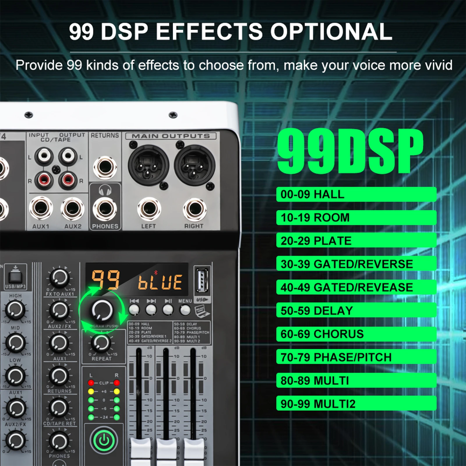 Kdes Kp4 4-Kanal-Audiomischpult Mit 99 Dsp-Effekten, Bluetooth, Usb &Amp; 48 V Phantomspeisung Für Karaoke, Pc-Aufnahmen Und Dj-Anwendungen Kdes Kp4 4-Kanal-Audiomischpult Mit 99 Dsp-Effekten, Bluetooth, Usb &Amp; 48 V Phantomspeisung Für Karaoke, Pc-Aufnahmen Und Dj-Anwendungen - Image 3