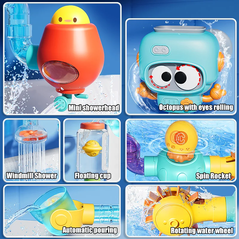 Baby-Badespielzeug Mit Starken Saugnäpfen, Röhren, Spinner, Spritzen, Wasserspielset, Kleinkinder, Kinder, Duschbecken Für 3-Jährige Kinder, Geschenke Baby-Badespielzeug Mit Starken Saugnäpfen, Röhren, Spinner, Spritzen, Wasserspielset, Kleinkinder, Kinder, Duschbecken Für 3-Jährige Kinder, Geschenke - Image 4