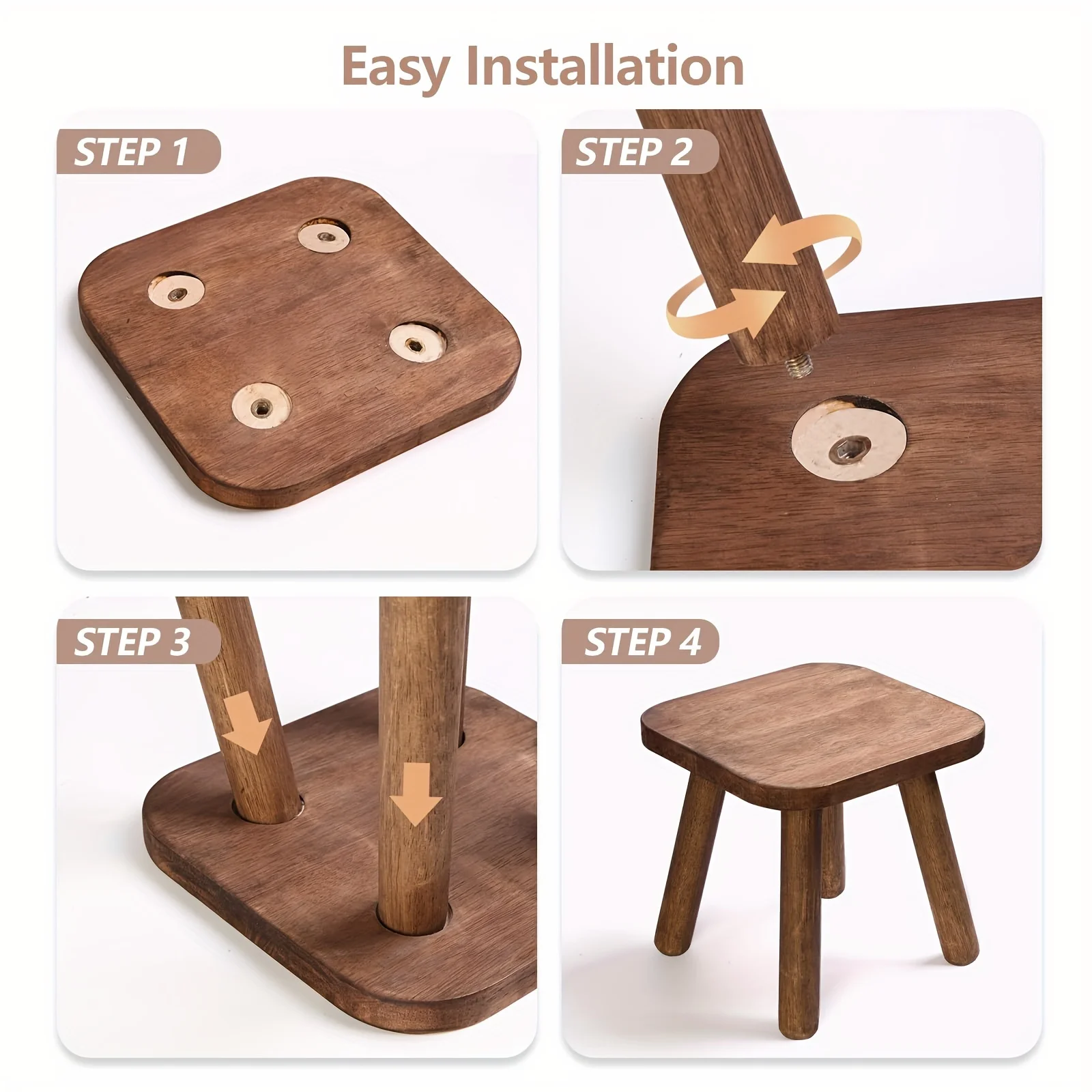 Small Wooden Stool, Well-Balanced, With A Natural Dark Walnut Finish, Simple Design, Suitable For Home, Office Or Plant Display. Small Wooden Stool, Well-Balanced, With A Natural Dark Walnut Finish, Simple Design, Suitable For Home, Office Or Plant Display. - Image 9