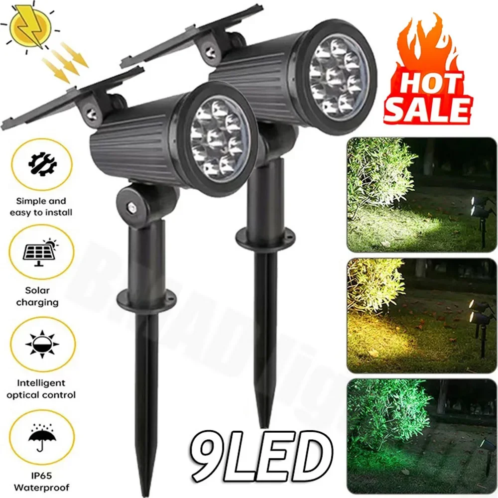 9-Led Solar-Landschaftsstrahler Rgb – Ip65 Wasserdichte Außenbeleuchtung Mit Einstellbarer Helligkeit Für Garten, Hof Und Palmen Solar-Landschaftsstrahler