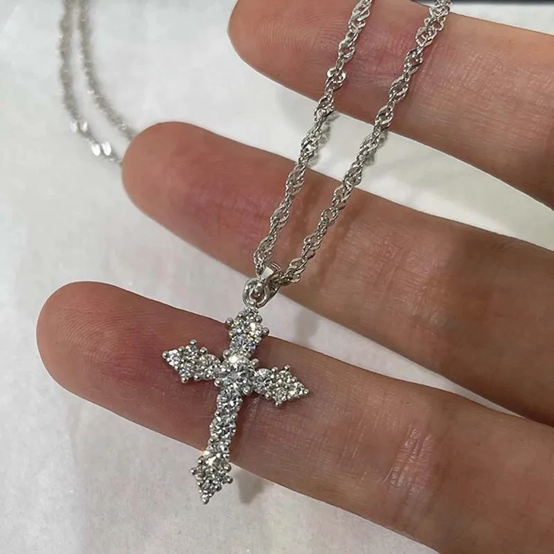 Glänzende Kristall Zirkon Kreuz Anhänger Halskette Für Frauen Mädchen Punk Silber Farbe Dünne Kette Halskette Partei Schmuck Geburtstag Geschenk Glänzende Kristall Zirkon Kreuz Anhänger Halskette Für Frauen Mädchen Punk Silber Farbe Dünne Kette Halskette Partei Schmuck Geburtstag Geschenk - Image 3