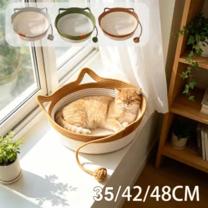 2-in-1 Gewebtes Katzenbett und Kratzbett für Alle Jahreszeiten, Sommer-Kühlbett, Atmungsaktives Welpenhaus, Langlebige Schlafunterlage, Haustierzubehör