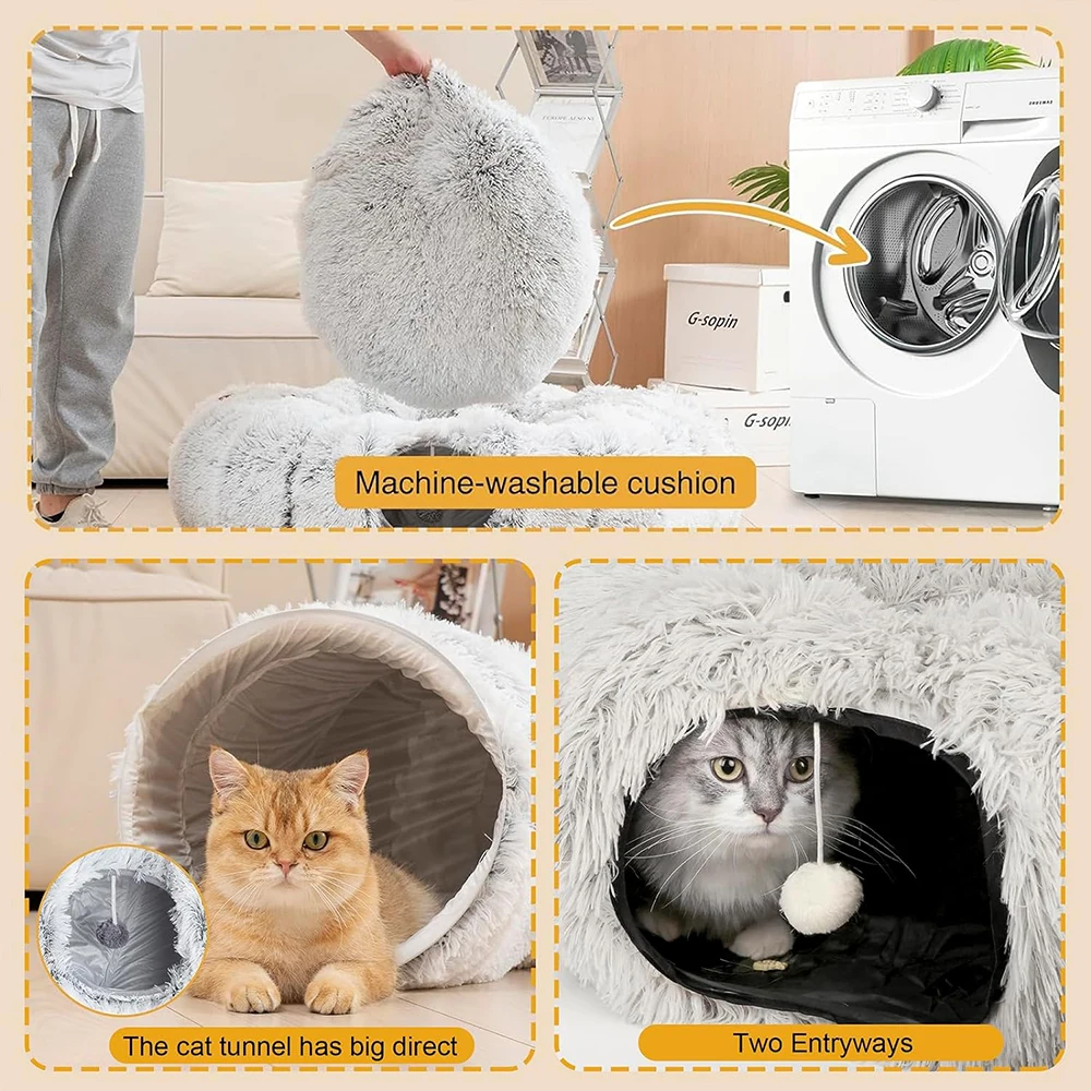 Winter Neuheit: Plüsch-Katzentunnel-Bett, Faltbares Zwei-In-Eins Rundes Warmes Haustiernest, Verdicktes Gemütliches Kuscheliges Katzenversteck Winter Neuheit: Plüsch-Katzentunnel-Bett, Faltbares Zwei-In-Eins Rundes Warmes Haustiernest, Verdicktes Gemütliches Kuscheliges Katzenversteck - Image 4