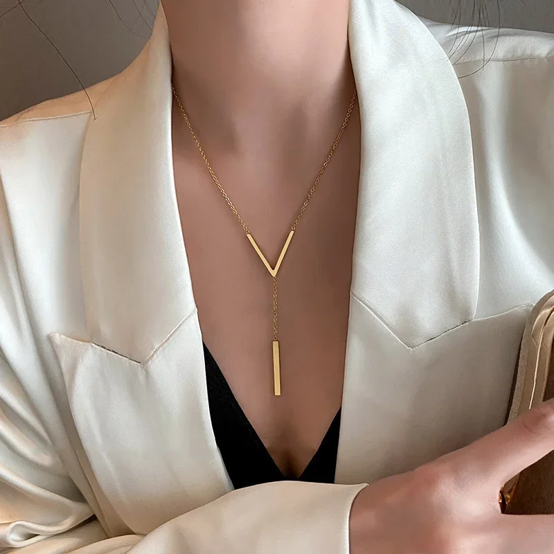 Simple V-Shaped Long Sexy Clavicle Necklace Gold Color Long Neck Chain Women Vertical Bar Pendant Necklace Party Jewelry Gifts Simple V-Shaped Long Sexy Clavicle Necklace Gold Color Long Neck Chain Women Vertical Bar Pendant Necklace Party Jewelry Gifts