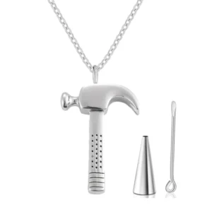 Hammer-Urnen-Halskette für Asche, Gedenkschmuck, Aschebehälter aus Edelstahl, Andenken-Anhänger-Halskette für Männer und Frauen