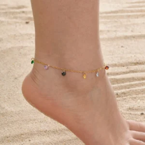 Boho Bunte Zirkon Charm Fußkettchen Edelstahl Vergoldet Kreuz Fuß Kette Knöchel Armband für Frauen Vintage Sommer Schmuck