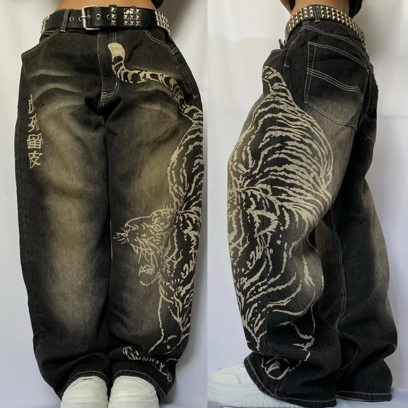 2025 Fashion New Oversized Pattern Printing Baggy Jeans Men Y2K Street Vintage Rock Casual Straight High Waist Wide Leg Trousers 2025 Fashion New Oversized Pattern Printing Baggy Jeans Men Y2K Street Vintage Rock Casual Straight High Waist Wide Leg Trousers - Image 2
