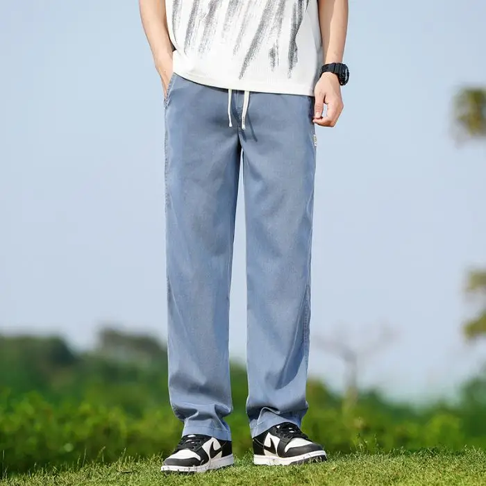 Herren-Jeans Aus Weichem Lyocell-Stoff Für Den Sommer, Dünne, Lockere, Gerade Denim-Hose, Elastische Taille Mit Kordelzug, Freizeithose In Übergröße M-5Xl Herren-Jeans Aus Weichem Lyocell-Stoff Für Den Sommer, Dünne, Lockere, Gerade Denim-Hose, Elastische Taille Mit Kordelzug, Freizeithose In Übergröße M-5Xl - Image 9
