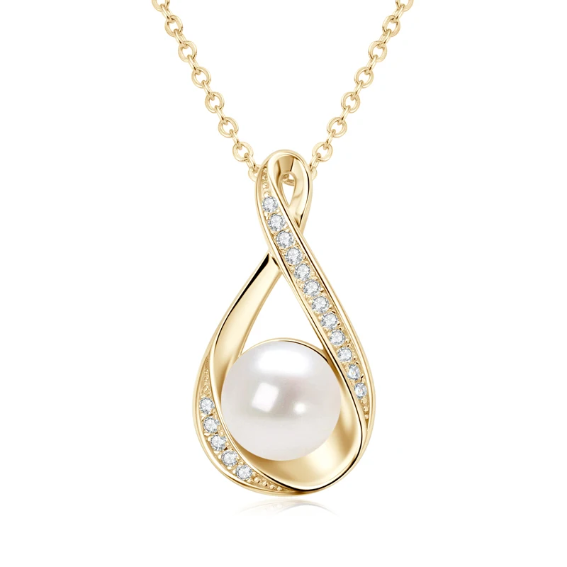Moissanit Natürliche Süßwasserperlen Infinity Anhänger Halskette &Amp; Ohrringe Set Für Damen 925 Sterling Silber Hochzeitsschmuck Set Moissanit Natürliche Süßwasserperlen Infinity Anhänger Halskette &Amp; Ohrringe Set Für Damen 925 Sterling Silber Hochzeitsschmuck Set - Image 7