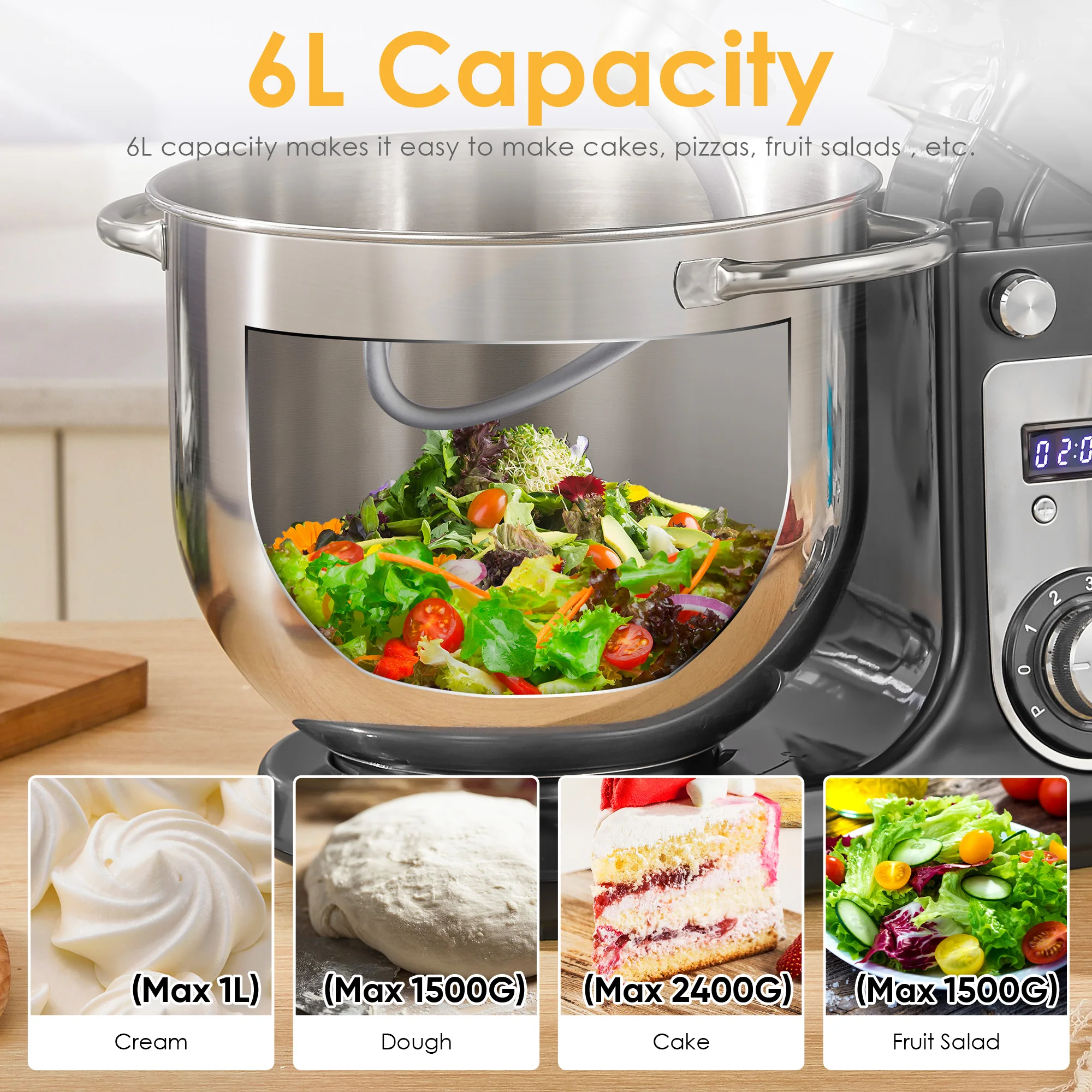Biolomix Küchen-Lebensmittel-Standmixer, Mixer, Leiser Motor, Sahne-Ei-Schneebesen, Peitsche, Teigkneter, 6 Geschwindigkeiten, 1200 W, 6 L, Dc Biolomix Küchen-Lebensmittel-Standmixer, Mixer, Leiser Motor, Sahne-Ei-Schneebesen, Peitsche, Teigkneter, 6 Geschwindigkeiten, 1200 W, 6 L, Dc - Image 5