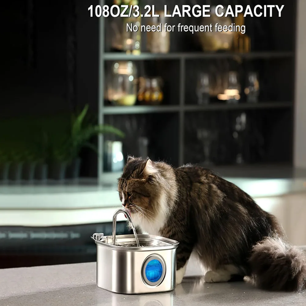 Transparent Window Cat Water Dispenser With Sensor 3.2L/108Oz Super Quiet&Amp; Pets Auto Filter Stainless Steel Cats Water Fountain Transparent Window Cat Water Dispenser With Sensor 3.2L/108Oz Super Quiet&Amp; Pets Auto Filter Stainless Steel Cats Water Fountain - Image 9