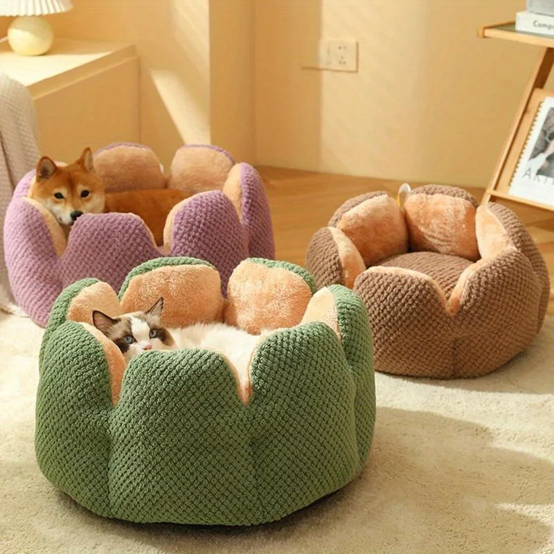 Petal Shaped Pet Bed, Plush Round Dog &Amp; Cat Cushion Mat With Knitted Texture, Ultra Soft Warm Nest For Kittens Puppies In Winter Petal Shaped Pet Bed, Plush Round Dog &Amp; Cat Cushion Mat With Knitted Texture, Ultra Soft Warm Nest For Kittens Puppies In Winter - Image 33