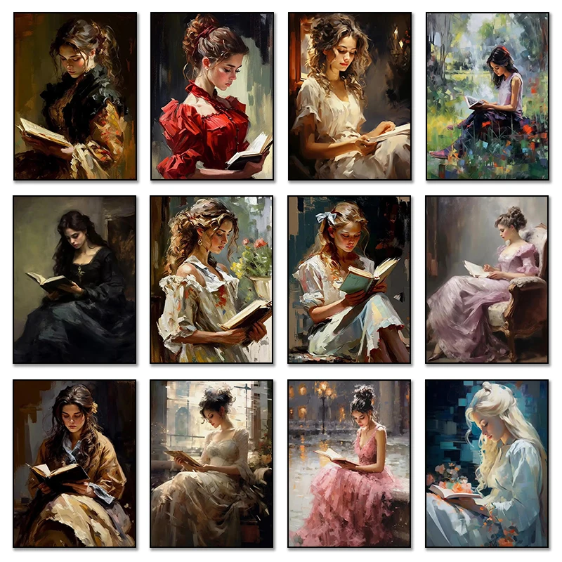 Vintage Frauen Leinwandbild – Elegante Leserin Als Ölgemälde Für Stilvolle Wanddekoration Frauen Leinwandbild