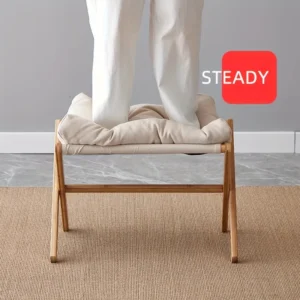 1pc Bamboo Foldable Footrest Stool with Cushioned Seat - Portable Office & Home Use, Space-Saving Design, Ergonomic Comfort