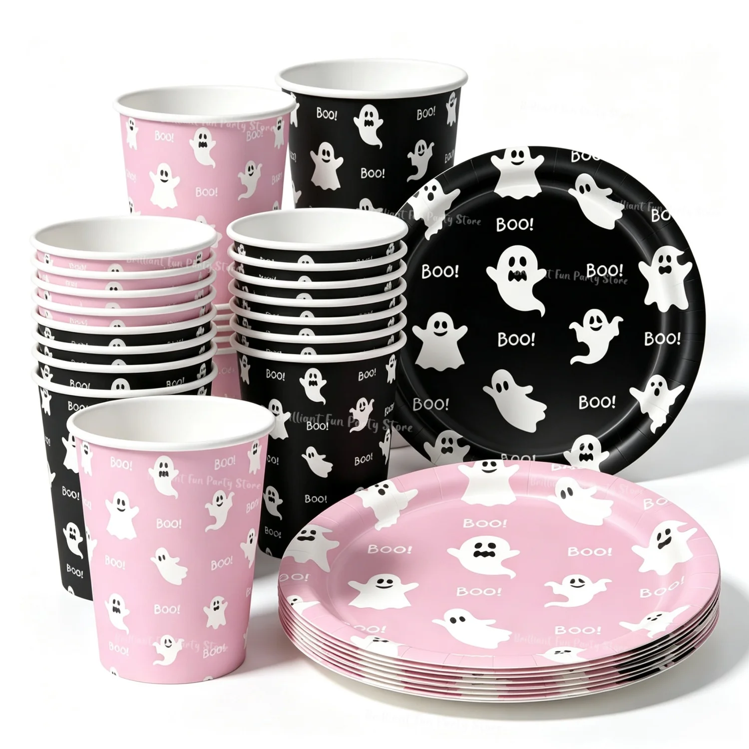 Halloween Geister-Party Zubehör Einweg-Geschirr-Set Rosa &Amp; Schwarz 7-Zoll-Teller Pappbecher Für Kinder Mädchen Geburtstagsfeier Halloween Geister-Party Zubehör Einweg-Geschirr-Set Rosa &Amp; Schwarz 7-Zoll-Teller Pappbecher Für Kinder Mädchen Geburtstagsfeier