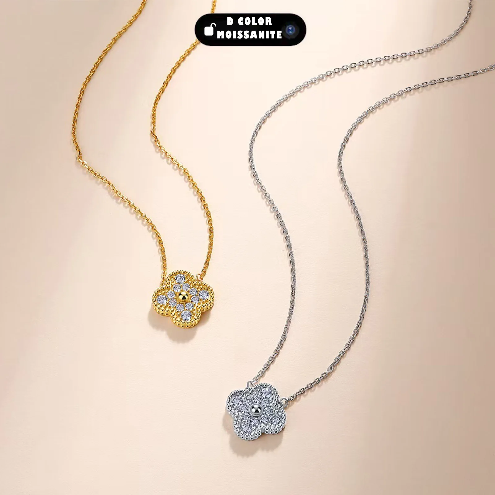 0,5 Karat Moissanit Vierblättriges Kleeblatt Halskette 925 Sterling Silber Vollbesetzter Anhänger Damenschmuck 0,5 Karat Moissanit Vierblättriges Kleeblatt Halskette 925 Sterling Silber Vollbesetzter Anhänger Damenschmuck - Image 4