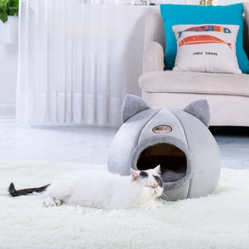 Winter Warmes Und Kältebeständiges Katzenbett, Gemütliches Katzenhöhlenbett, Katzenzelt Mit Abnehmbarem Kissen, Katzenkopfform, Niedliches Haustierzubehör Winter Warmes Und Kältebeständiges Katzenbett, Gemütliches Katzenhöhlenbett, Katzenzelt Mit Abnehmbarem Kissen, Katzenkopfform, Niedliches Haustierzubehör - Image 6