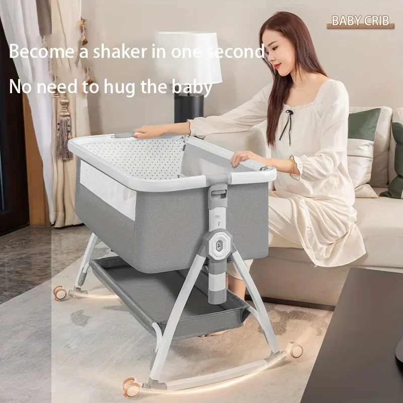 Babybett, Tragbares Spleißen, Wiegenbett, Faltbares Höhenverstellbares Spleißen Und Bewegliche Schaukel Am Bett, Wiegenbett Babybett, Tragbares Spleißen, Wiegenbett, Faltbares Höhenverstellbares Spleißen Und Bewegliche Schaukel Am Bett, Wiegenbett - Image 2