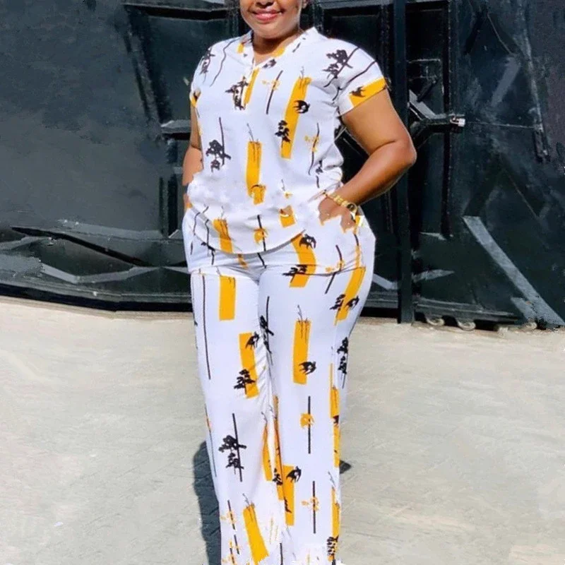 Afrikanische Mode Hosen Set Frauen Bluse Gerade Hosen Zwei Stück Set Frau Hemd Trainingsanzug Set Sommer Top Passenden Sets Afrikanische Mode Hosen Set Frauen Bluse Gerade Hosen Zwei Stück Set Frau Hemd Trainingsanzug Set Sommer Top Passenden Sets
