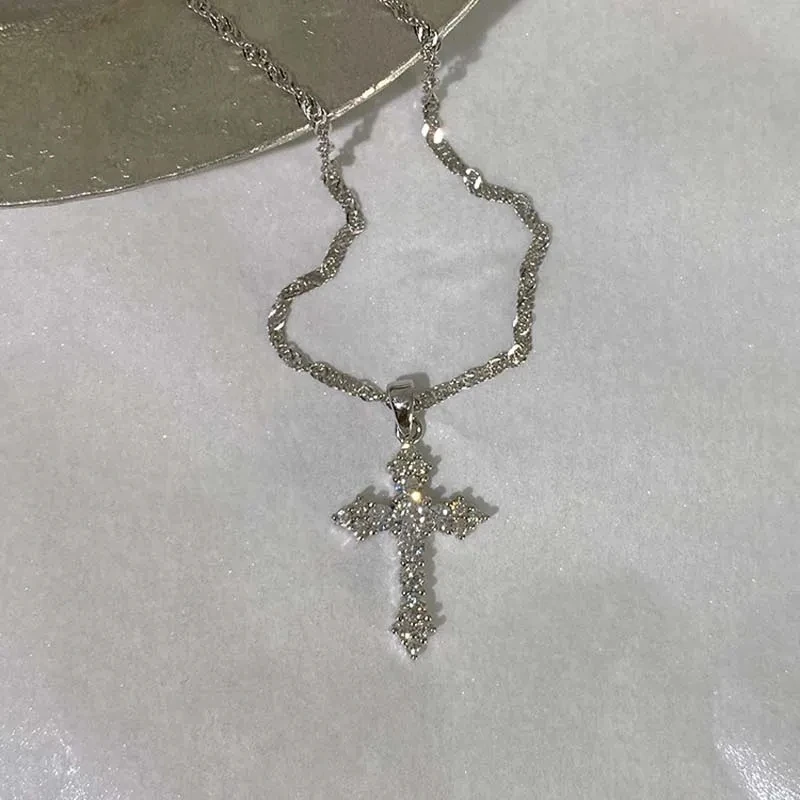 Glänzende Kristall Zirkon Kreuz Anhänger Halskette Für Frauen Mädchen Punk Silber Farbe Dünne Kette Halskette Partei Schmuck Geburtstag Geschenk Glänzende Kristall Zirkon Kreuz Anhänger Halskette Für Frauen Mädchen Punk Silber Farbe Dünne Kette Halskette Partei Schmuck Geburtstag Geschenk - Image 5