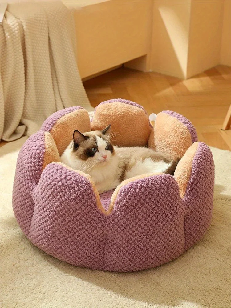 Petal Shaped Pet Bed, Plush Round Dog &Amp; Cat Cushion Mat With Knitted Texture, Ultra Soft Warm Nest For Kittens Puppies In Winter Petal Shaped Pet Bed, Plush Round Dog &Amp; Cat Cushion Mat With Knitted Texture, Ultra Soft Warm Nest For Kittens Puppies In Winter - Image 34