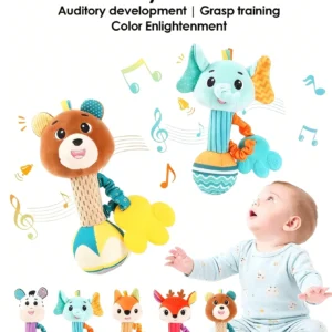 Baby Rattles Soft Stuffed Animal Rattle Hand Grip Baby Toys Shaker Crinkle Squeaky Sensory Soothing Toys Toddler Gifts