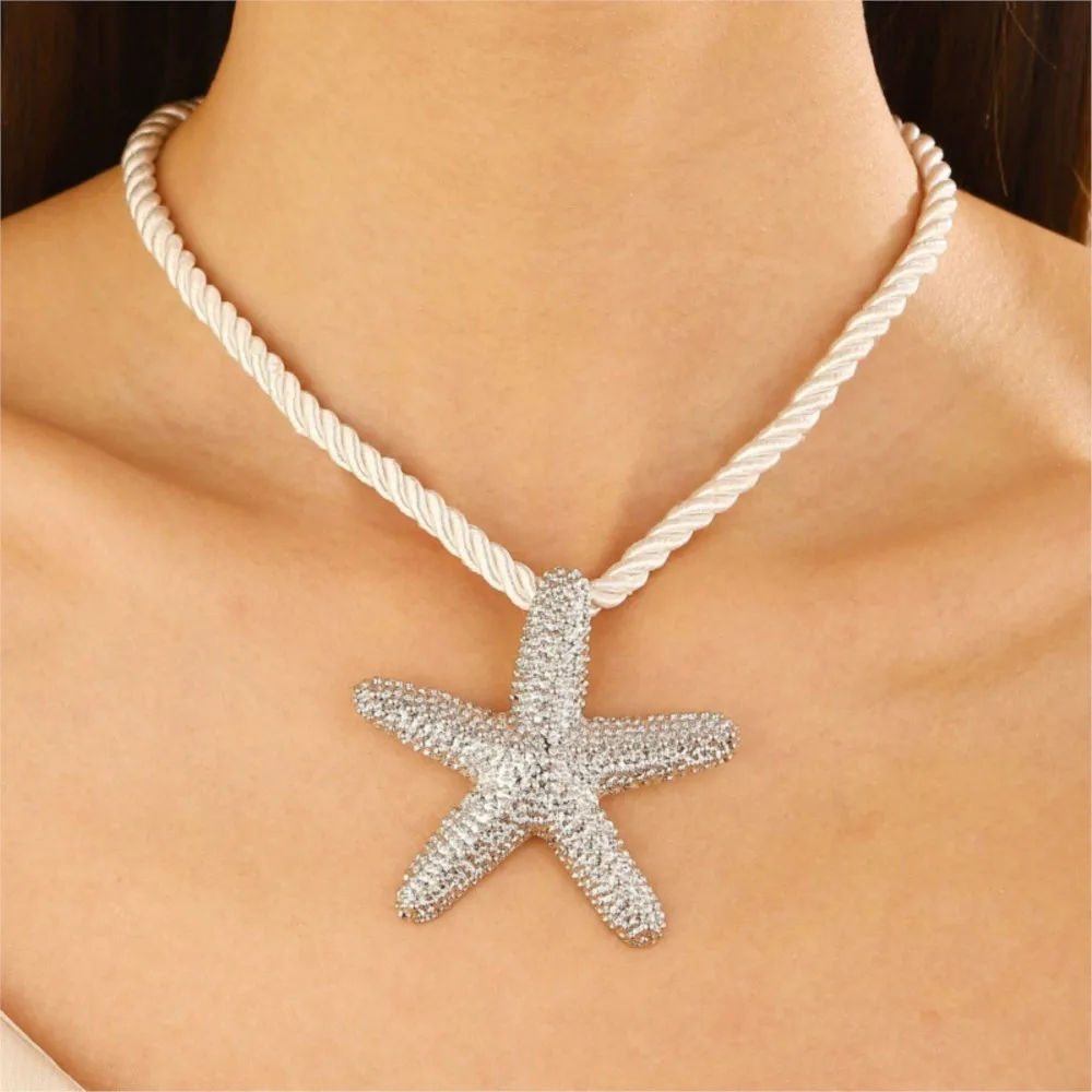 Strand-Stil, Übertriebener Seestern-Anhänger, Klobige Seil-Halskette Für Frauen, Sommer-Schlüsselbeinkette, Halsketten, Berufungsschmuck Strand-Stil, Übertriebener Seestern-Anhänger, Klobige Seil-Halskette Für Frauen, Sommer-Schlüsselbeinkette, Halsketten, Berufungsschmuck - Image 3