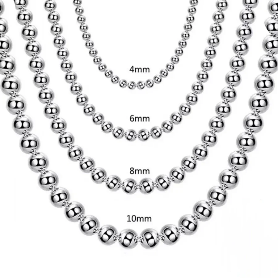 Hot 925 Sterling Silver 4Mm/6Mm/8Mm/10Mm Smooth Beads Ball Chain Necklace For Women Men Fashion Jewelry Wedding Accessories Hot 925 Sterling Silver 4Mm/6Mm/8Mm/10Mm Smooth Beads Ball Chain Necklace For Women Men Fashion Jewelry Wedding Accessories