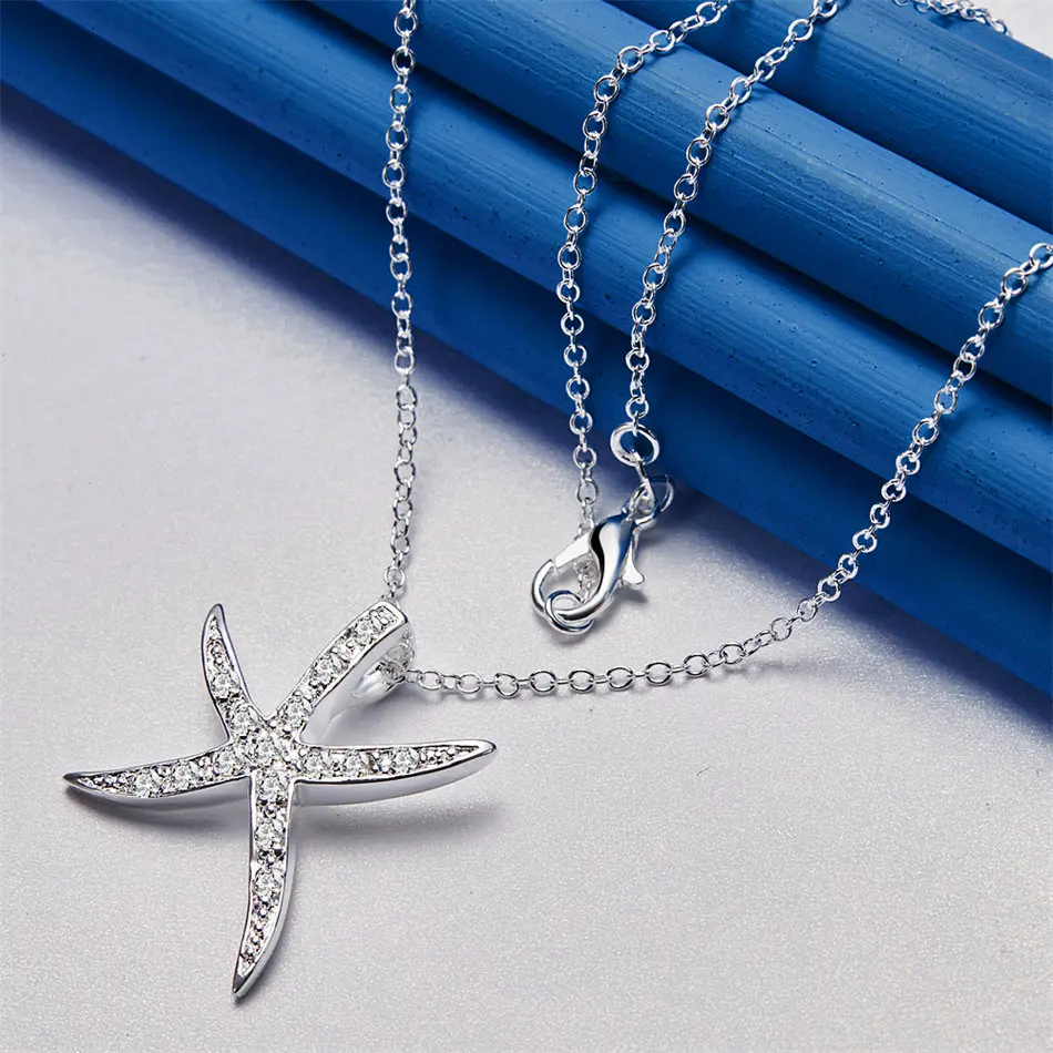 925Er Sterlingsilber, 40,6–76,2 Cm, Exquisite Halskette Mit Seestern-Zirkon-Anhänger, Damen-Hochzeitsaccessoires, Geschenk, Modischer Schmuck 925Er Sterlingsilber, 40,6–76,2 Cm, Exquisite Halskette Mit Seestern-Zirkon-Anhänger, Damen-Hochzeitsaccessoires, Geschenk, Modischer Schmuck - Image 2