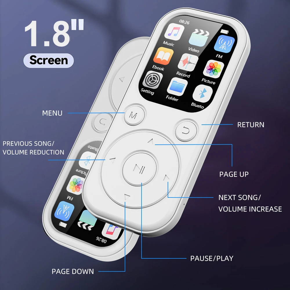 Tragbarer Mp3-Musikplayer Mit Bluetooth 5.4, Bildschirm, Fm-Radio, Aufnahme &Amp; E-Book – Mini-Player Für Sport, Musik &Amp; Videos Tragbarer Mp3-Musikplayer Mit Bluetooth 5.4, Bildschirm, Fm-Radio, Aufnahme &Amp; E-Book – Mini-Player Für Sport, Musik &Amp; Videos - Image 4