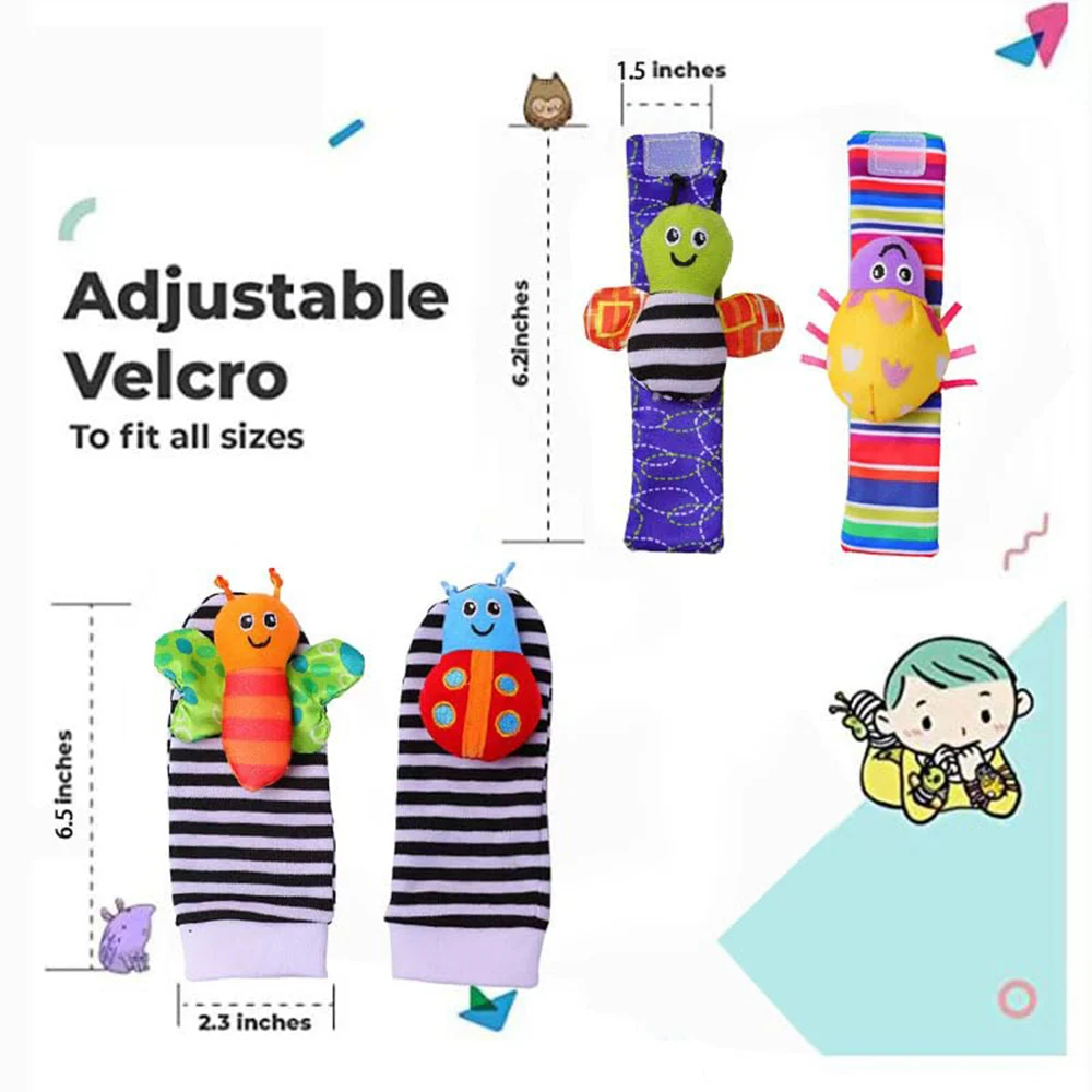 4Pcs Baby Rattle Toys Cute Stuffed Animals Wrist Rattle Foot Finder Socks 0~24 Months For Infant Boy Girl Newborn Gift 4Pcs Baby Rattle Toys Cute Stuffed Animals Wrist Rattle Foot Finder Socks 0~24 Months For Infant Boy Girl Newborn Gift - Image 2