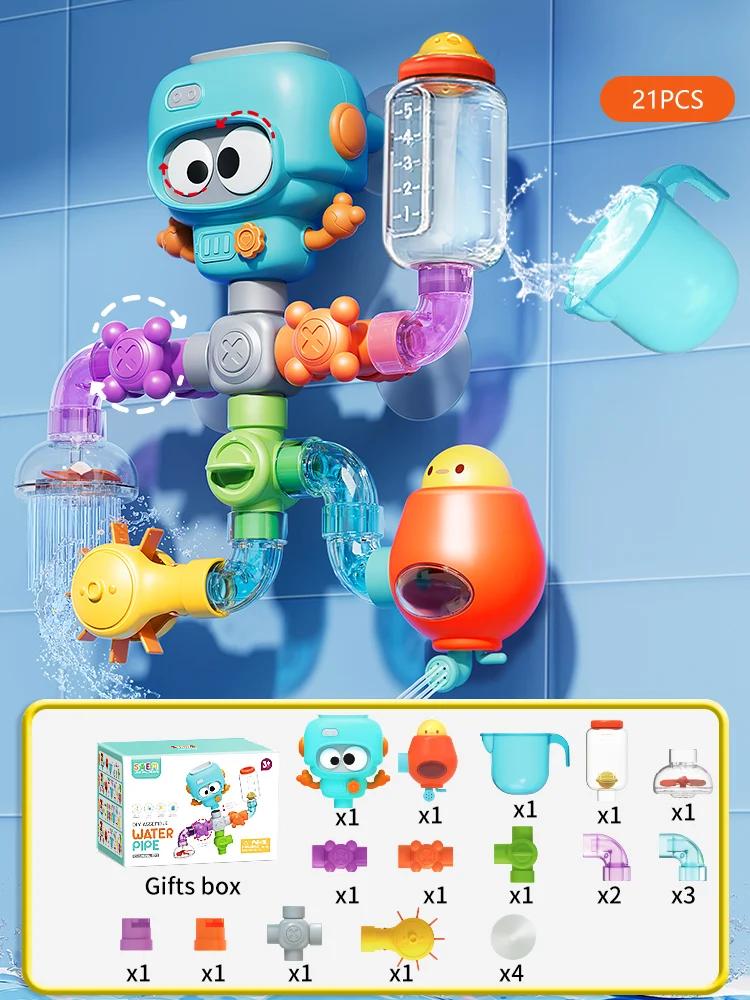 Baby-Badespielzeug Mit Starken Saugnäpfen, Röhren, Spinner, Spritzen, Wasserspielset, Kleinkinder, Kinder, Duschbecken Für 3-Jährige Kinder, Geschenke Baby-Badespielzeug Mit Starken Saugnäpfen, Röhren, Spinner, Spritzen, Wasserspielset, Kleinkinder, Kinder, Duschbecken Für 3-Jährige Kinder, Geschenke - Image 7