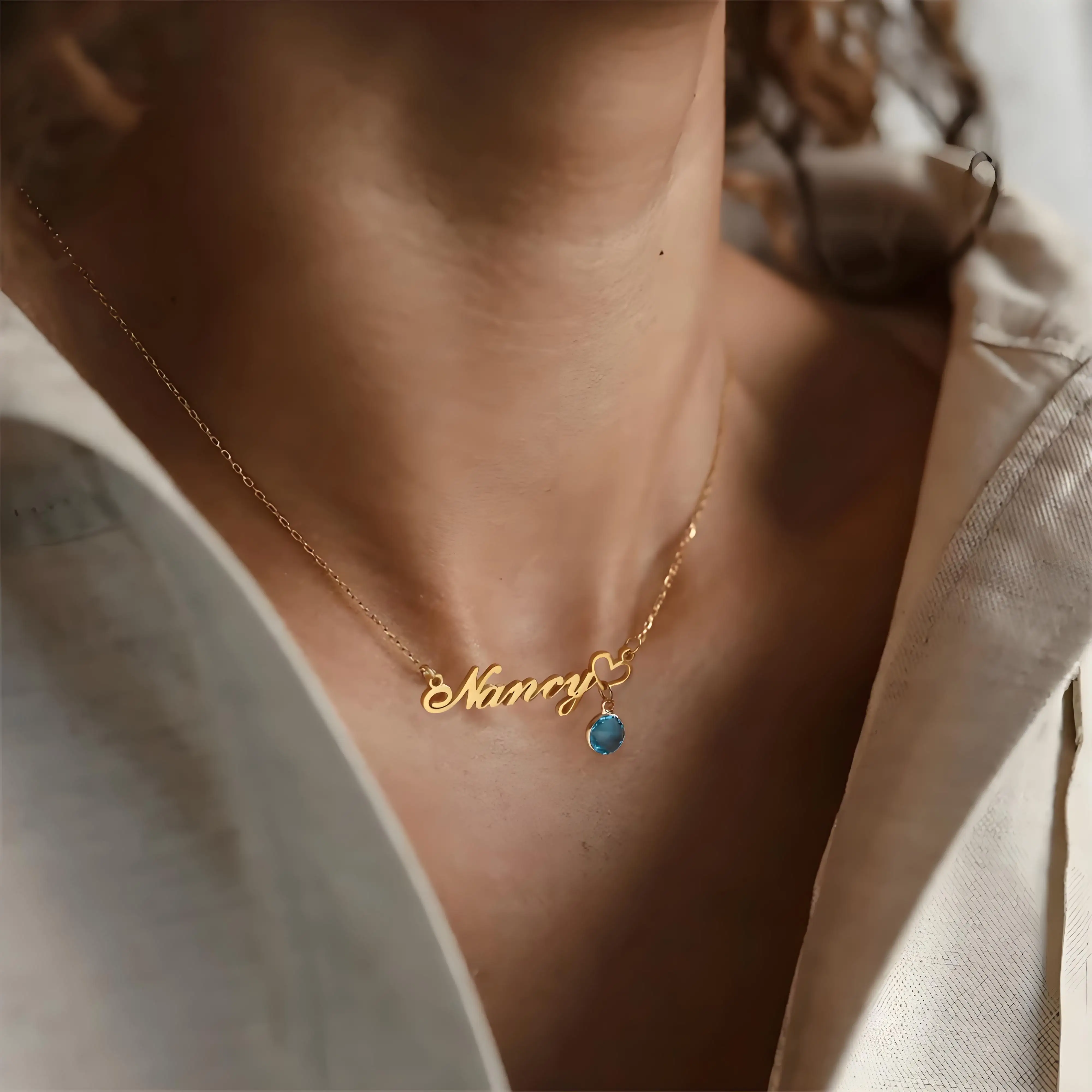 Personalisierte Goldfarbene Namenskette Mit Monatlichen Geburtssteinenoptionen, Handgefertigter Schmuck Für Sie, Perfektes Geschenk Für Jubiläen Personalisierte Goldfarbene Namenskette Mit Monatlichen Geburtssteinenoptionen, Handgefertigter Schmuck Für Sie, Perfektes Geschenk Für Jubiläen - Image 5