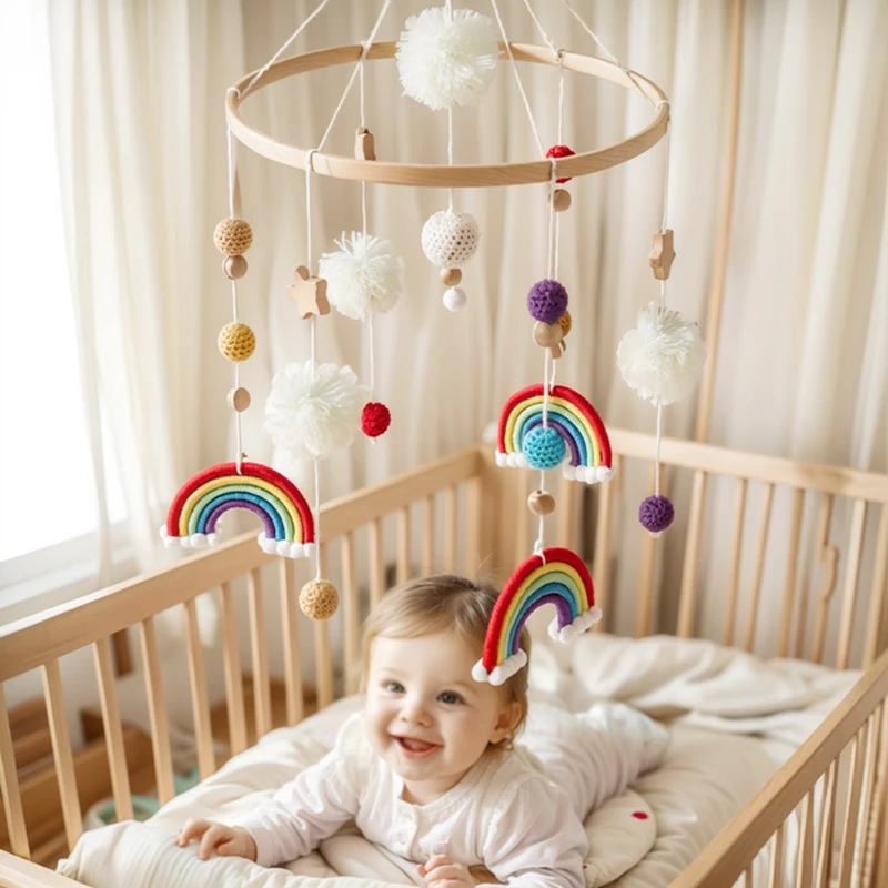 Baby Rassel Babybett Bewegliches Spielzeug Baumwolle Häkeln Regenbogen Krippe Glocke Rotierende Musikalische Rassel Projektion Holz Spielzeug Für Babybett Baby Rassel Babybett Bewegliches Spielzeug Baumwolle Häkeln Regenbogen Krippe Glocke Rotierende Musikalische Rassel Projektion Holz Spielzeug Für Babybett - Image 4