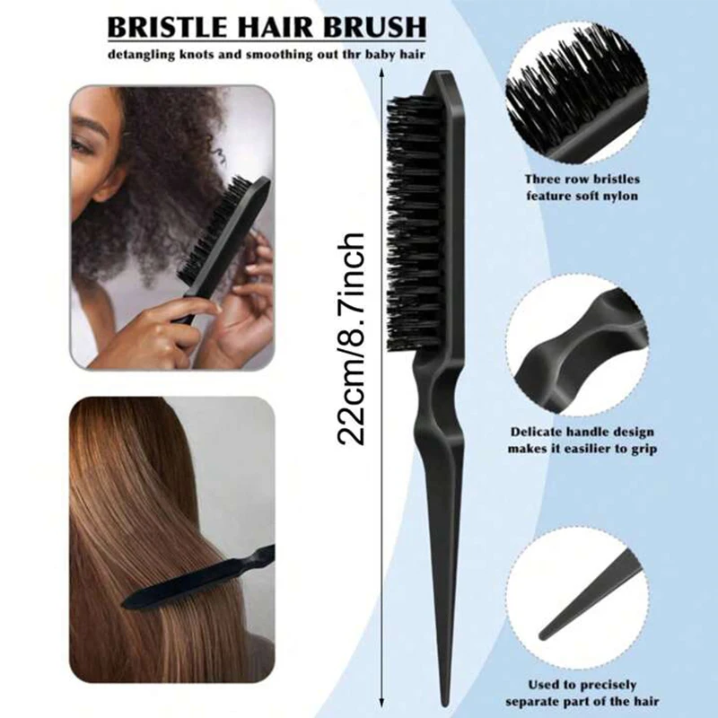 Bristle Slick Back Hair Brush For Sleek Ponytail Bun &Amp; Smoothing Baby Hairs, Flyaways, Edge Control - Backcombing &Amp; Teasing Bristle Slick Back Hair Brush For Sleek Ponytail Bun &Amp; Smoothing Baby Hairs, Flyaways, Edge Control - Backcombing &Amp; Teasing - Image 4