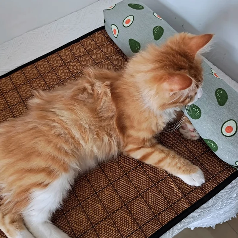 Katzen-Kühlmatte, Sommer-Kühlmatte Für Haustiere, Selbstkühlende Matte, Katzenbettmatte Für Hunde, Indoor-Rattanmatte, Schlafmatte Für Katzen Katzen-Kühlmatte, Sommer-Kühlmatte Für Haustiere, Selbstkühlende Matte, Katzenbettmatte Für Hunde, Indoor-Rattanmatte, Schlafmatte Für Katzen - Image 5