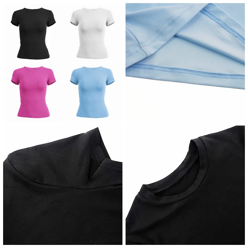 Frau Kleidung Kurzarm T-Shirt Slim Fit Tops Weibliche Oansatz Gestrickte Mantel T-Shirt Straße Tragen Sex Sportliche 2024 Y2K New2410 Frau Kleidung Kurzarm T-Shirt Slim Fit Tops Weibliche Oansatz Gestrickte Mantel T-Shirt Straße Tragen Sex Sportliche 2024 Y2K New2410 - Image 5