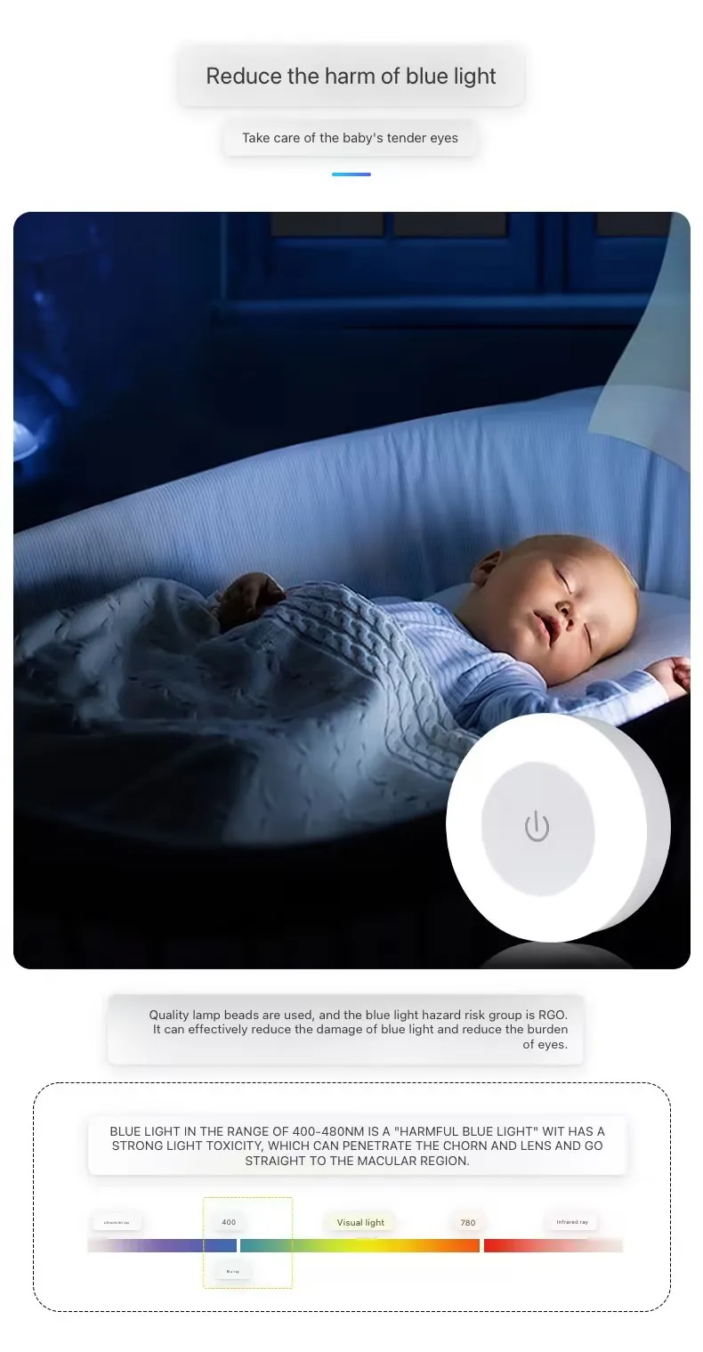 Energiesparende Led-Nachtlichter Mit Berührungssensor, Usb-Aufladbar, Magnetische Wandleuchte Für Zimmer, Flur, Schlafzimmer, Runde Tragbare Nachtlampe Energiesparende Led-Nachtlichter Mit Berührungssensor, Usb-Aufladbar, Magnetische Wandleuchte Für Zimmer, Flur, Schlafzimmer, Runde Tragbare Nachtlampe - Image 5
