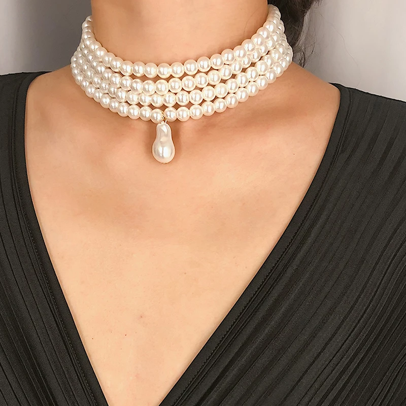 Klassische Geschichtete Strang Runde Perlen Perlen Kragen Halsband Halskette Für Frauen Unregelmäßige Barocke Perle Anhänger Hochzeit Halskette Geschenk Klassische Geschichtete Strang Runde Perlen Perlen Kragen Halsband Halskette Für Frauen Unregelmäßige Barocke Perle Anhänger Hochzeit Halskette Geschenk - Image 2