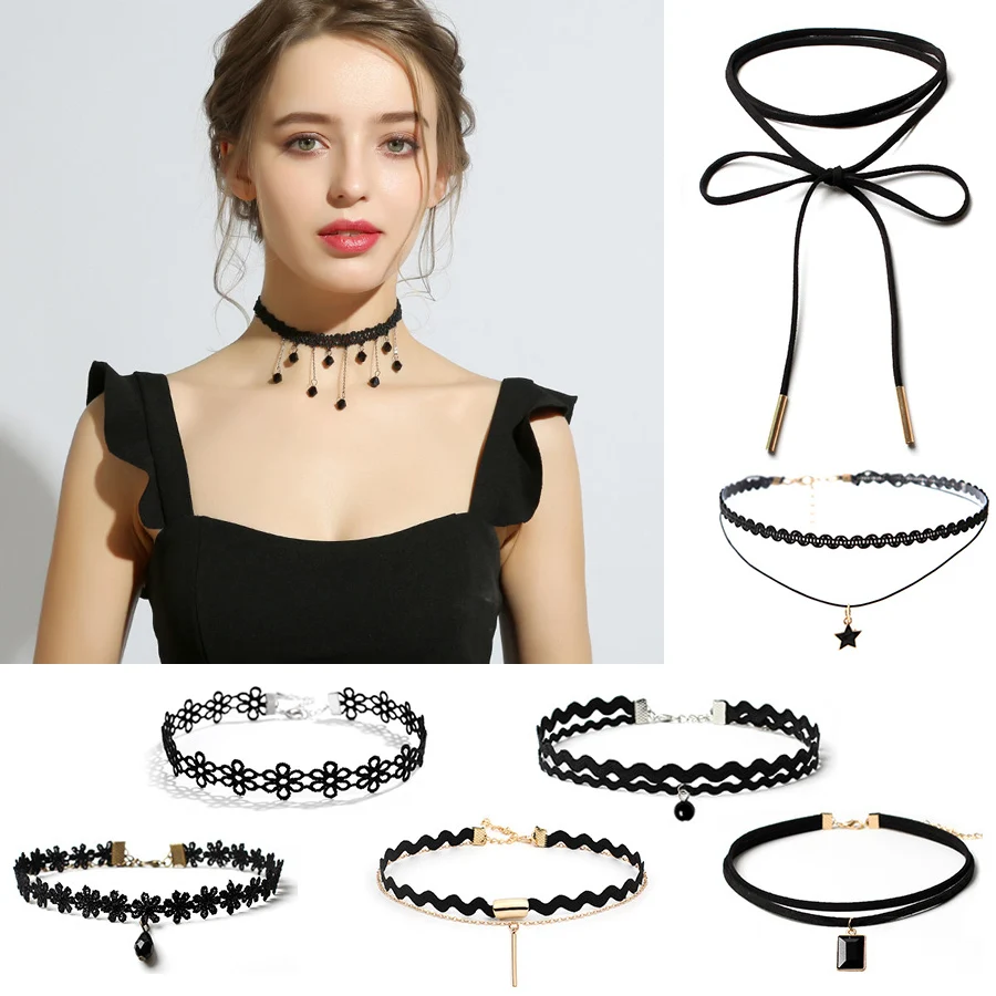 Koreanische Mode Samt Choker Halskette Für Frauen Vintage Sexy Spitze Halskette Mit Anhängern Gothic Mädchen Hals Schmuck Zubehör Koreanische Mode Samt Choker Halskette Für Frauen Vintage Sexy Spitze Halskette Mit Anhängern Gothic Mädchen Hals Schmuck Zubehör