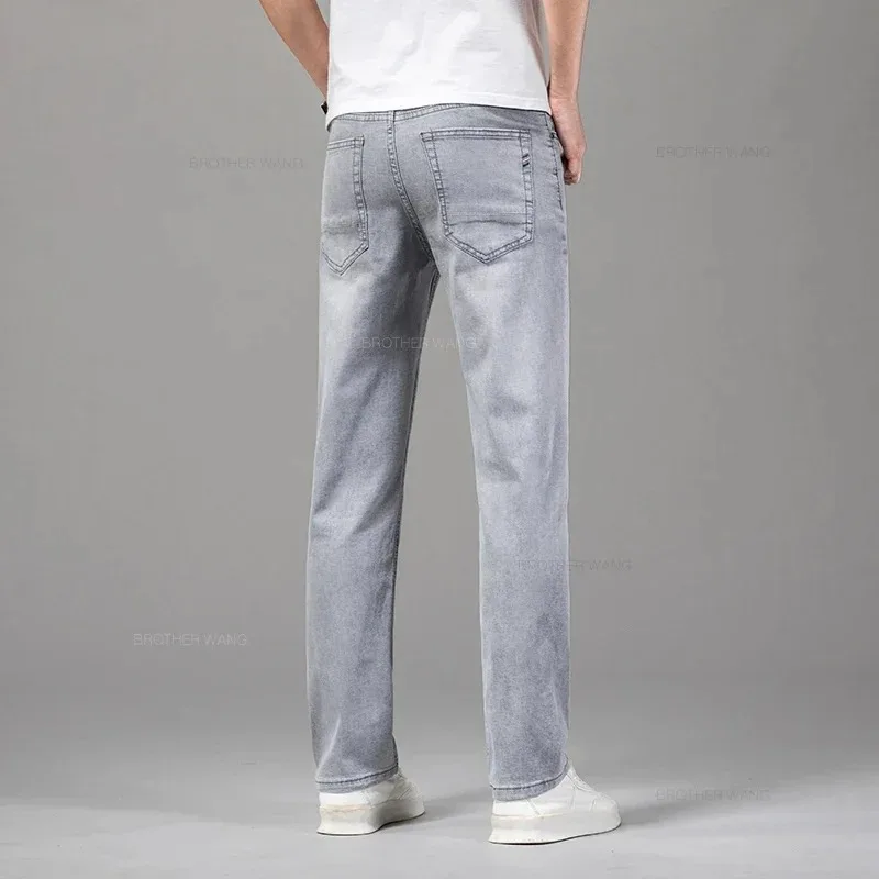 Sommer Elastische Männer Jeans Mode Grau Komfortable Business Gerade Stretch Baumwolle Casual Denim Hosen Marke Männliche Dünne Hosen Sommer Elastische Männer Jeans Mode Grau Komfortable Business Gerade Stretch Baumwolle Casual Denim Hosen Marke Männliche Dünne Hosen - Image 3