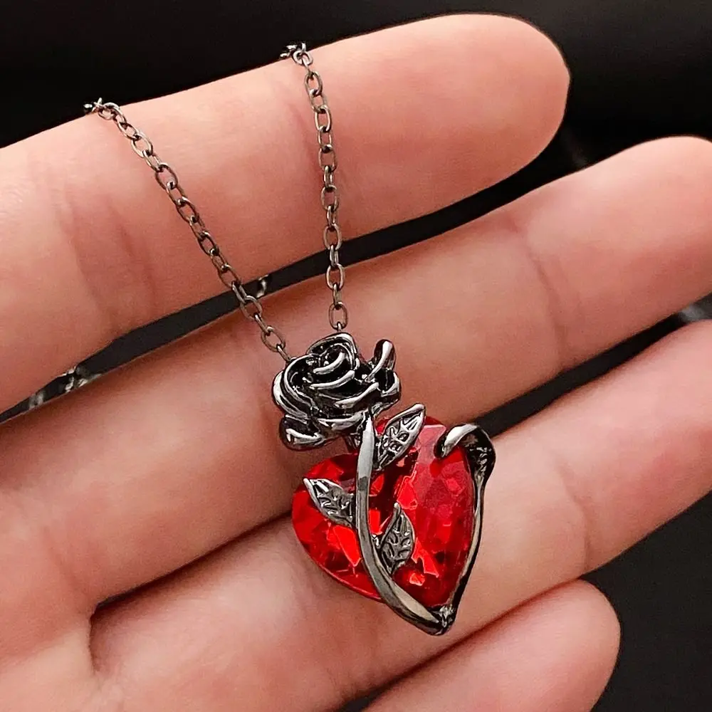 Gothic Rose Red Love Necklace Women'S Y2K Grunge Jewelry Dainty Silver Color Tonebloody Human Heart Pendant Personalized Gifts Gothic Rose Red Love Necklace Women'S Y2K Grunge Jewelry Dainty Silver Color Tonebloody Human Heart Pendant Personalized Gifts - Image 2