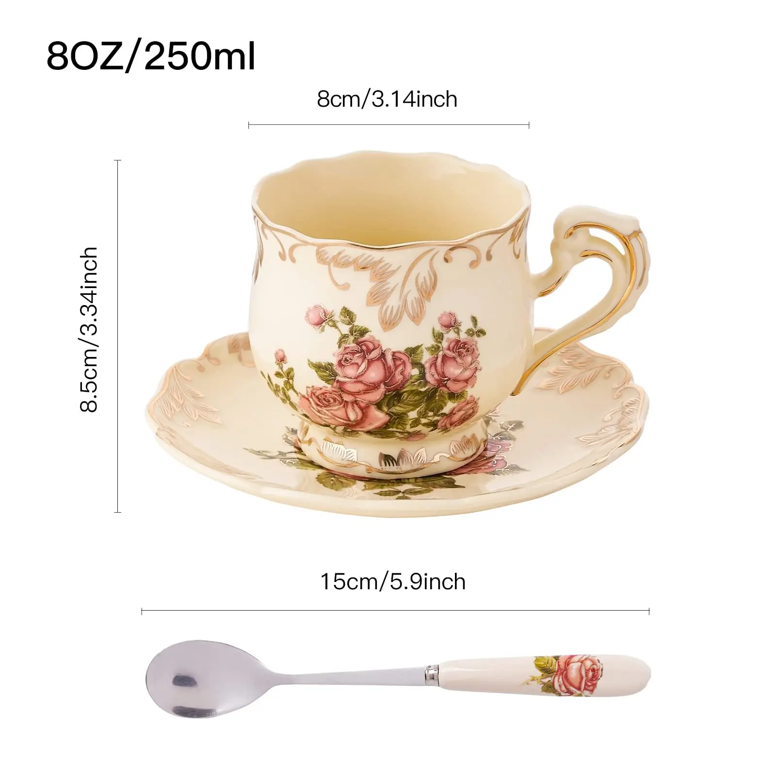 Set Mit Blühenden Sträuchern, Teetassen Und Untertassen, Teeset, Teetassen-Set Aus Elfenbeinfarbenem Keramik Mit Blumenmuster Und Goldenem Gestell, Kaffeetassen-Set Set Mit Blühenden Sträuchern, Teetassen Und Untertassen, Teeset, Teetassen-Set Aus Elfenbeinfarbenem Keramik Mit Blumenmuster Und Goldenem Gestell, Kaffeetassen-Set - Image 6
