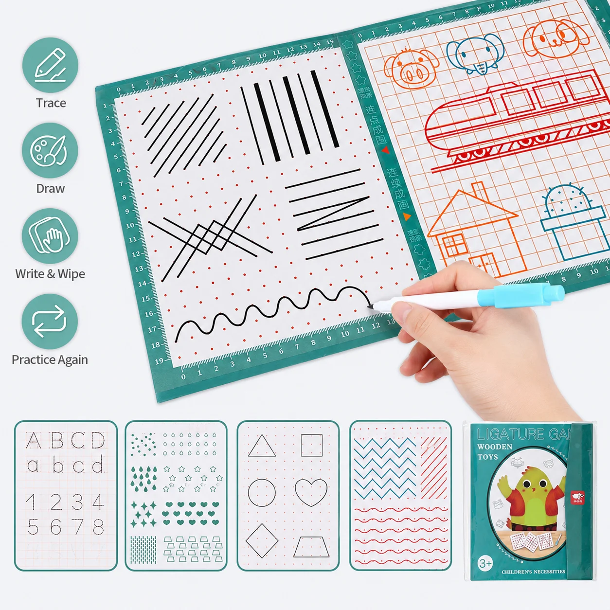 Kids Tracing Drawing Book Reusable Dry Erase Writing Practice Board Montessori Educational Toy With Marker Ages 3+ Kids Tracing Drawing Book Reusable Dry Erase Writing Practice Board Montessori Educational Toy With Marker Ages 3+ - Image 3