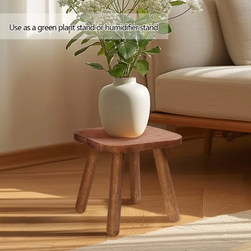 Small Wooden Stool, Well-Balanced, With A Natural Dark Walnut Finish, Simple Design, Suitable For Home, Office Or Plant Display. Small Wooden Stool, Well-Balanced, With A Natural Dark Walnut Finish, Simple Design, Suitable For Home, Office Or Plant Display. - Image 2